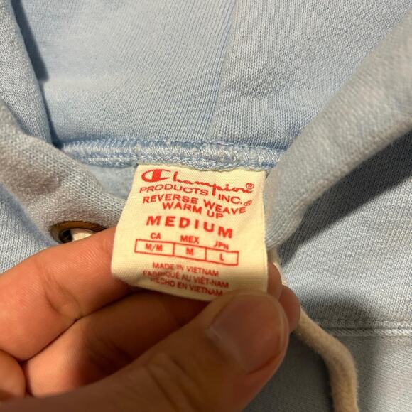 Vintage Champion Reverse Weave Hoodie Light Blue Embroidered Logo – Size Medium - Picture 4 of 5